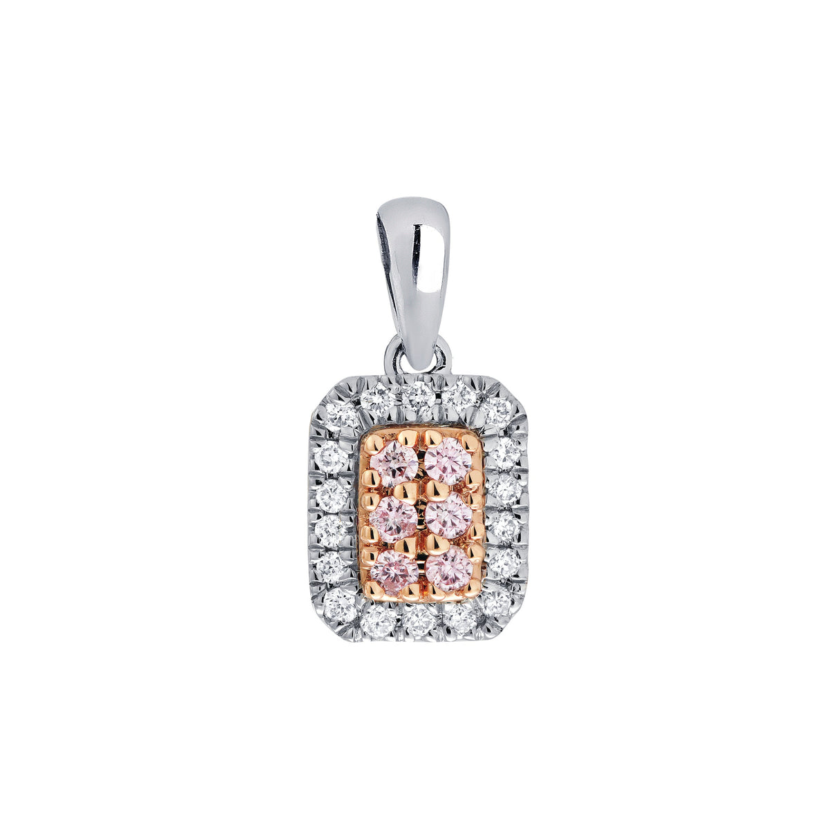 18ct White and Rose Gold Blush Pink Diamond Rectangle Pendant