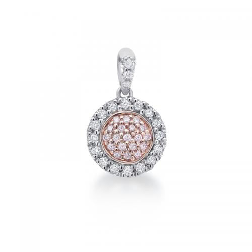 18ct White and Rose Gold Blush Pink Cluster Style Diamond Pendant