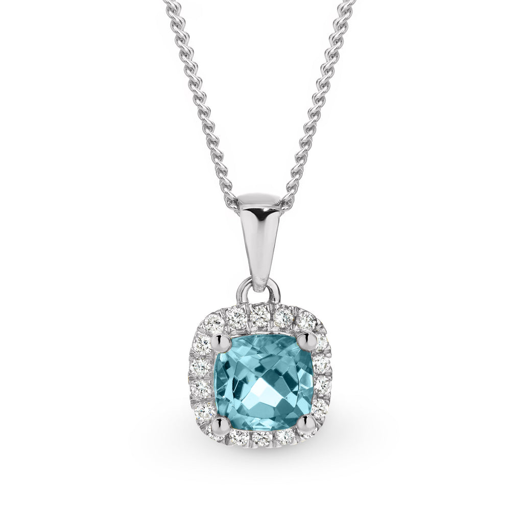 9ct White Gold Aquamarine And Diamond Pendant
