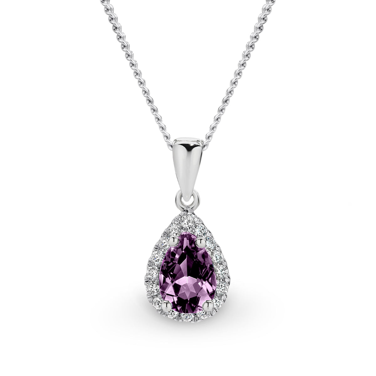 9ct White Gold Amethyst And Diamond Halo Set Pendant