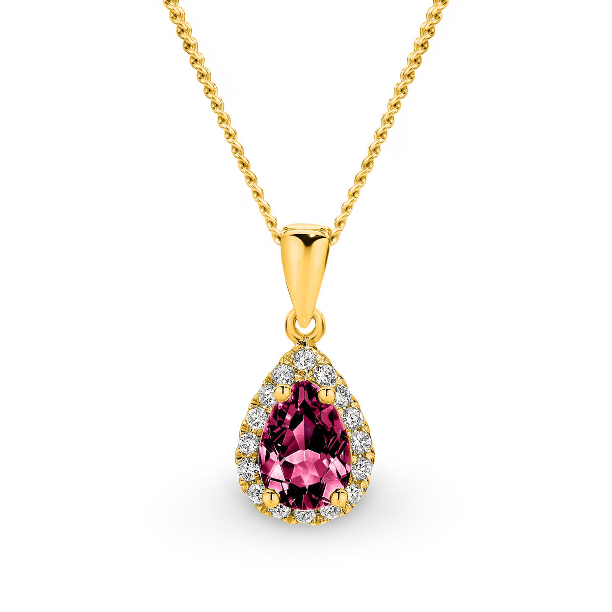 9ct Yellow Gold Rhodolite Garnet And Diamond Halo Pendant