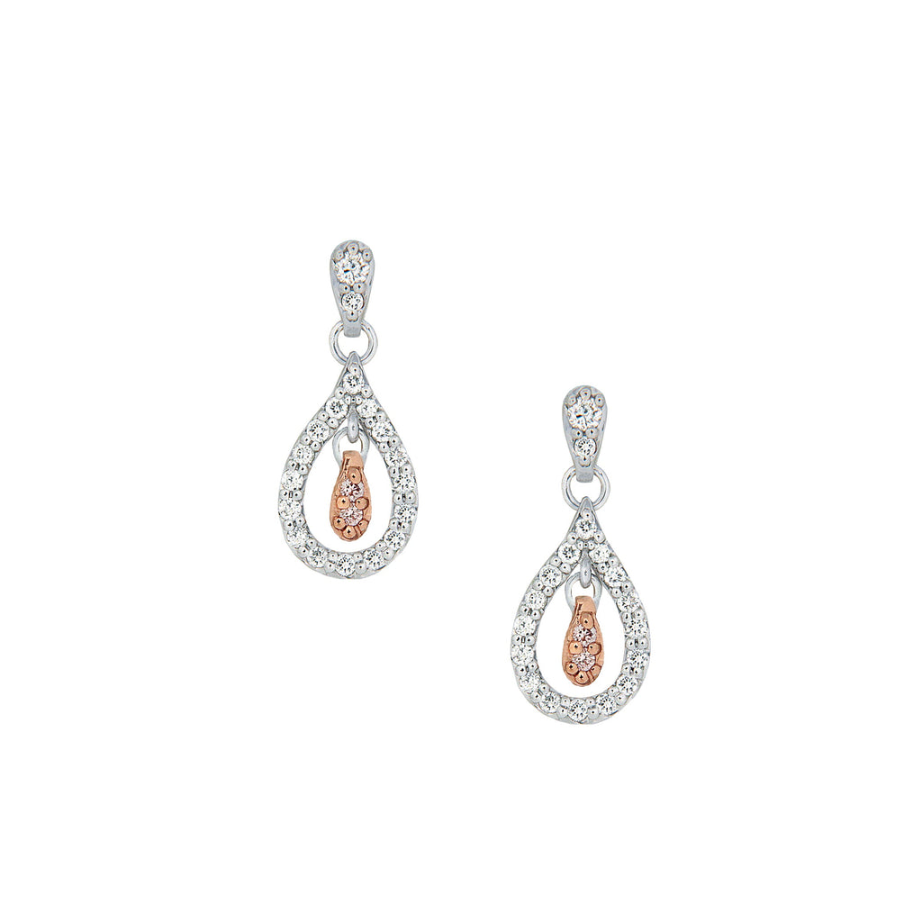 18ct White and Rose Gold Blush Pink Diamond Drop Earrings