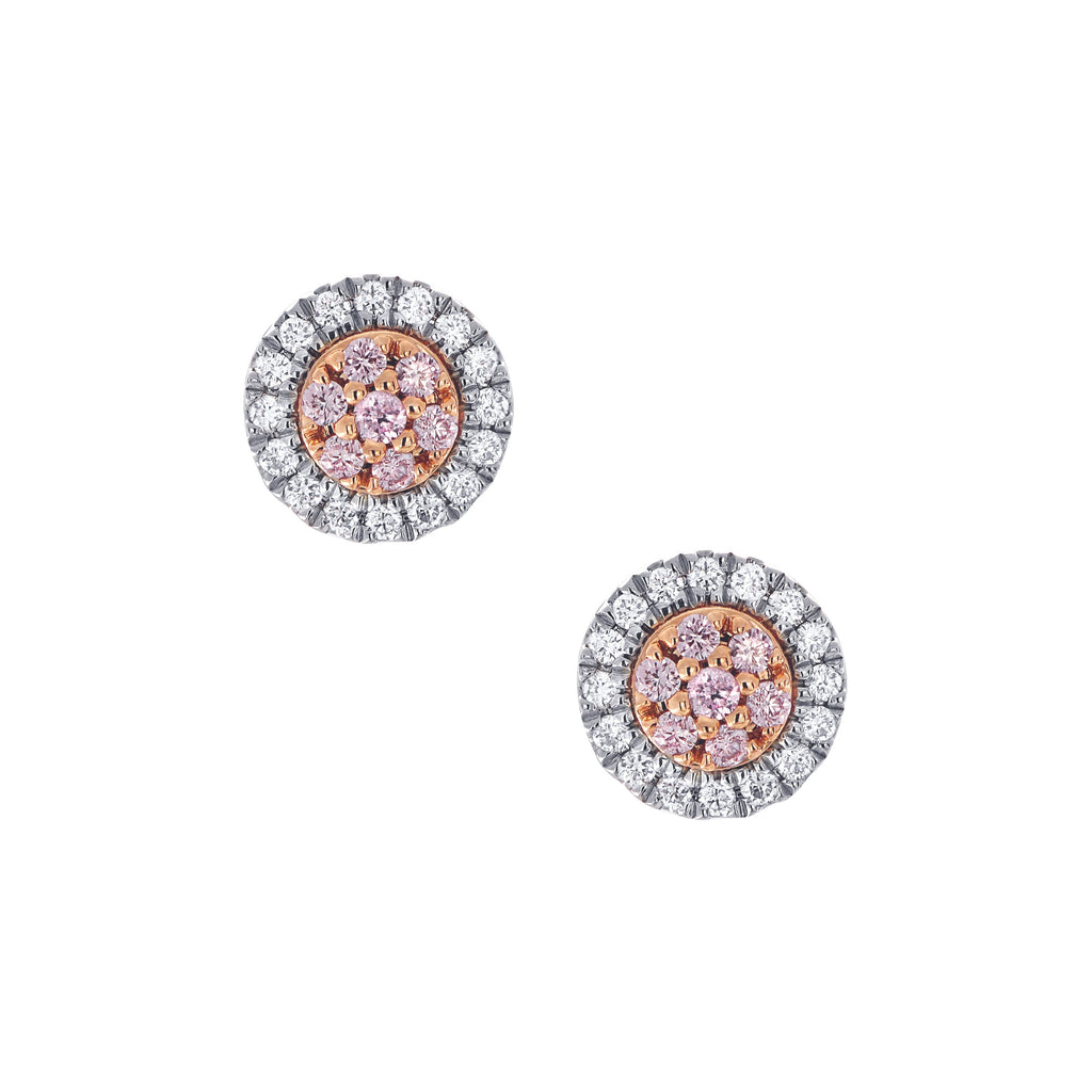 18ct White and Rose Gold Blush Pink Diamond Round Stud Earrings
