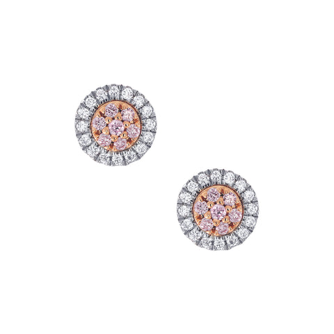 18ct White and Rose Gold Blush Pink Diamond Round Stud Earrings