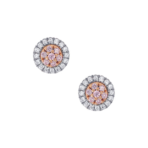 18ct White and Rose Gold Blush Pink Diamond Round Stud Earrings