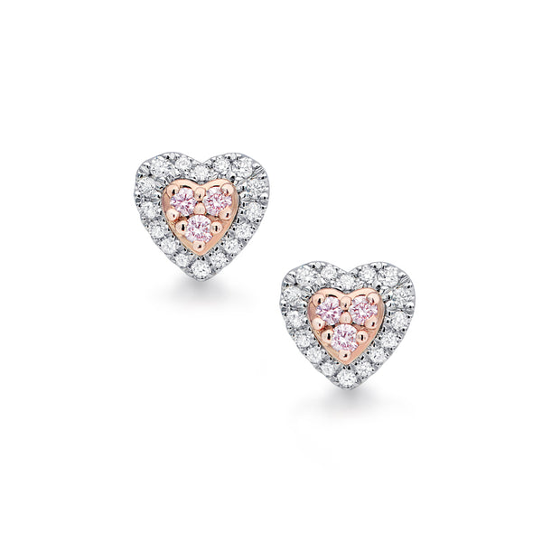18ct White Gold and Rose Gold Heart Shaped Blush Pink Diamond Studs