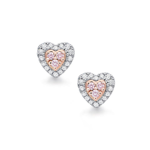 18ct White Gold and Rose Gold Heart Shaped Blush Pink Diamond Studs