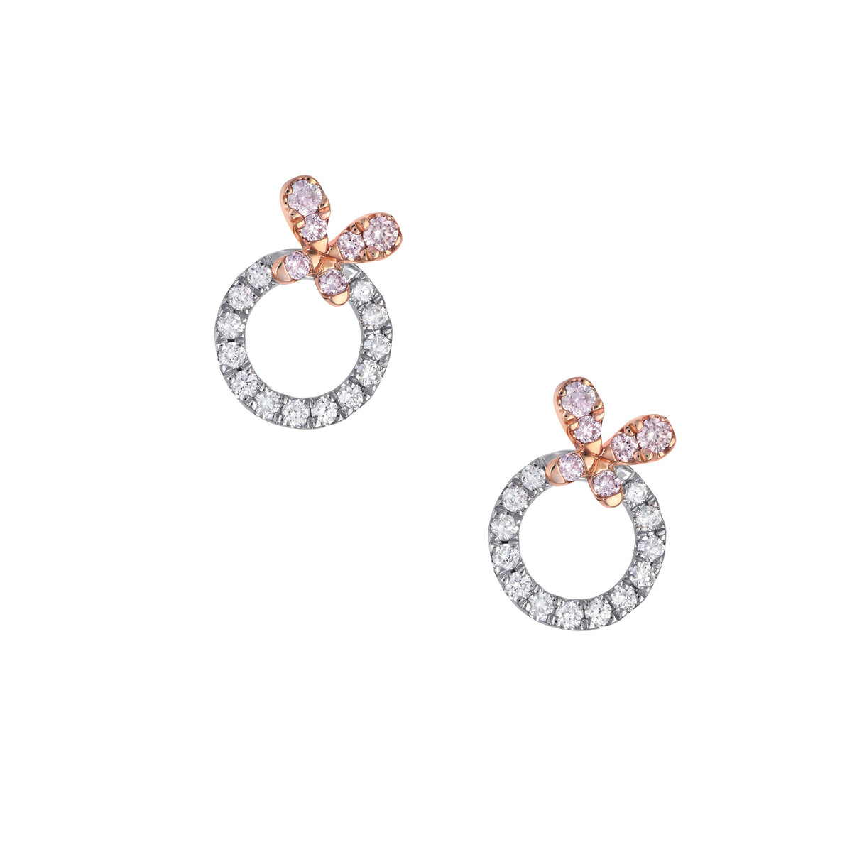 18ct White and Rose Gold Blush Pink Diamond Stud Earrings