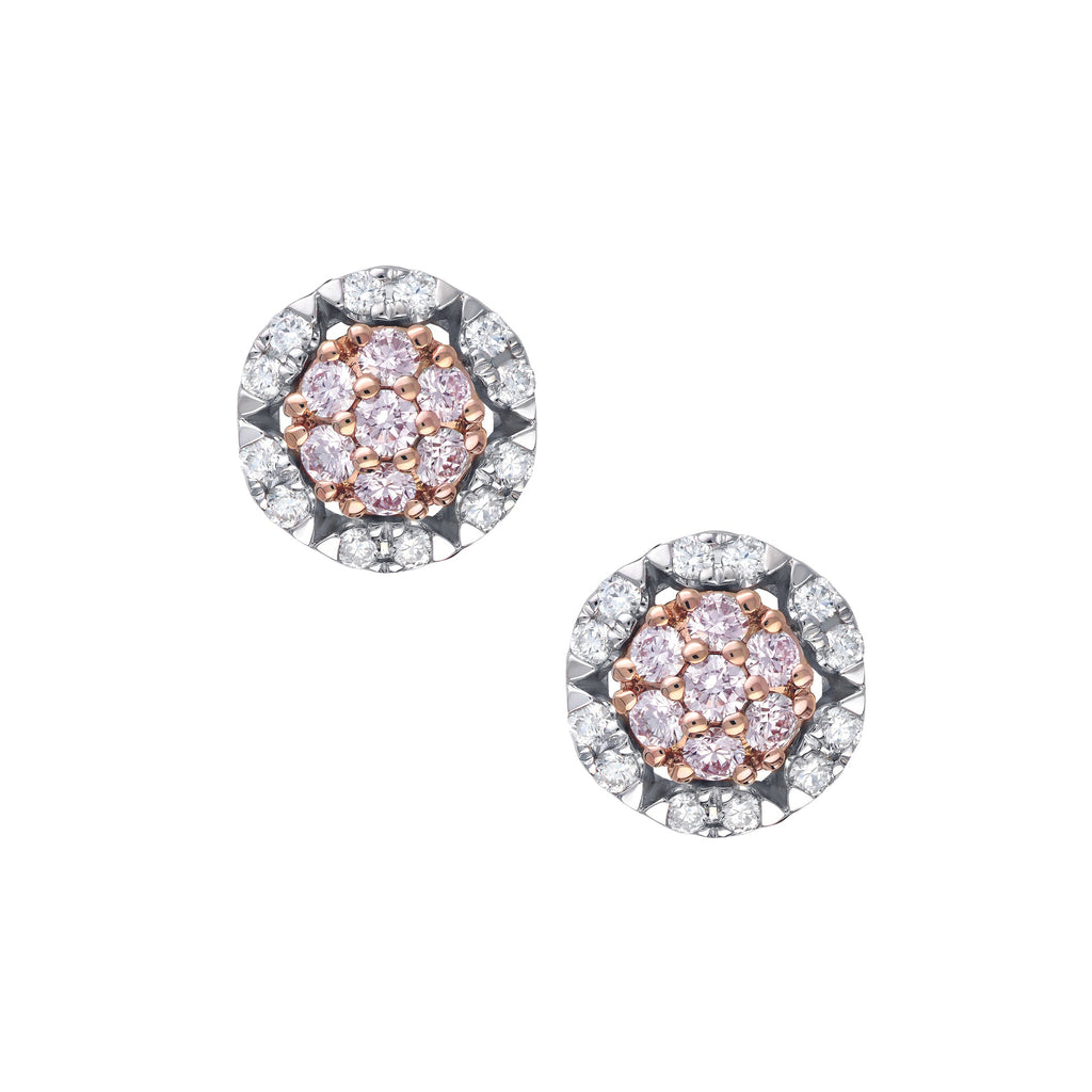 18ct White and Rose Gold Blush Pink Diamond Cluster Stud Earrings