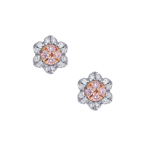 18ct White and Rose Gold Floral Cluster Earrings with Blush Pink Diamonds