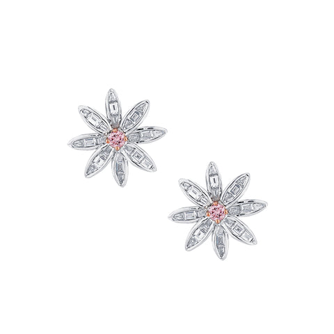 18ct White and Rose Gold Flower Diamond Studs with Pink Kimberley Diamonds