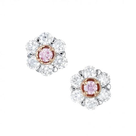 18ct White and Rose Gold Flower Cluster Diamond Studs with Kimberley Pink Diamonds