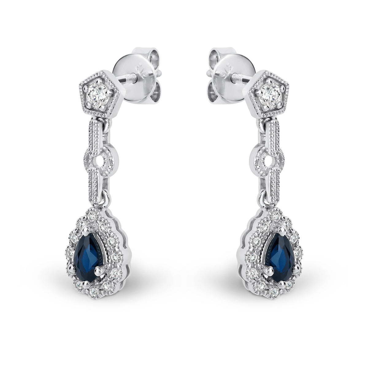 9ct White Gold Sapphire And Diamond Stud Earrings
