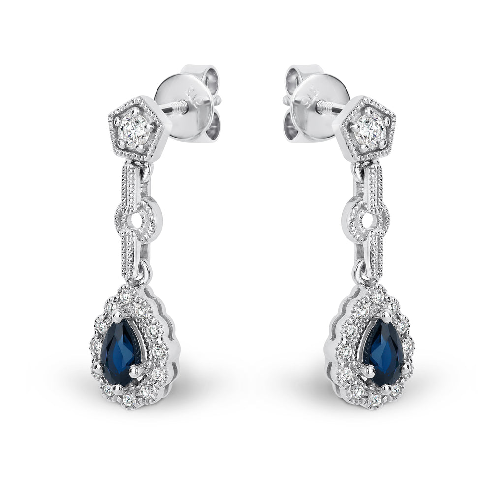 9ct White Gold Sapphire And Diamond Stud Earrings