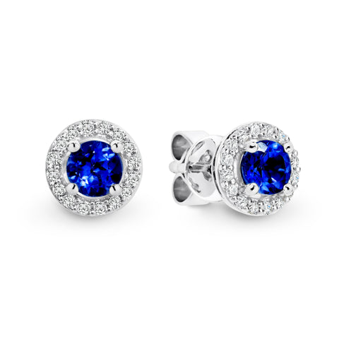 9ct White Gold Sapphire And Diamond Stud Earrings