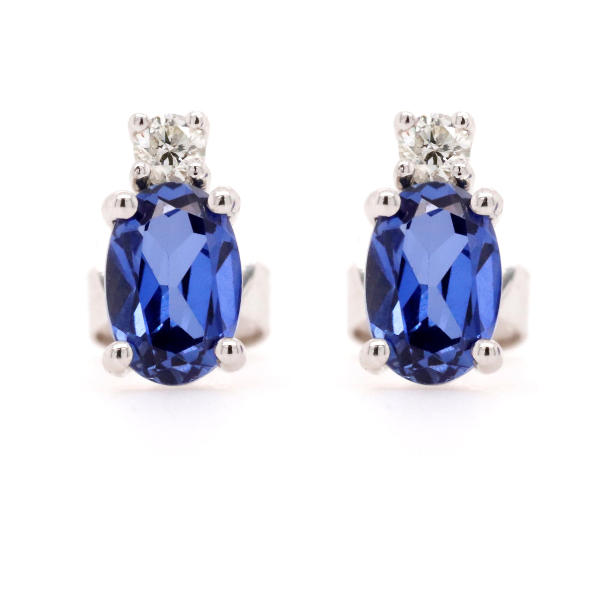 9ct White Gold Lab Grown Sapphire And Diamond Earrings