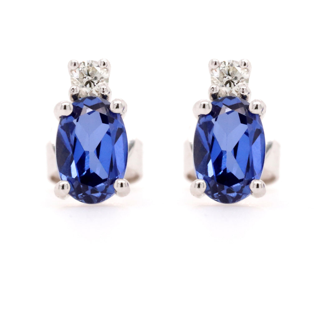 9ct White Gold Created Sapphire & Diamond Earrings