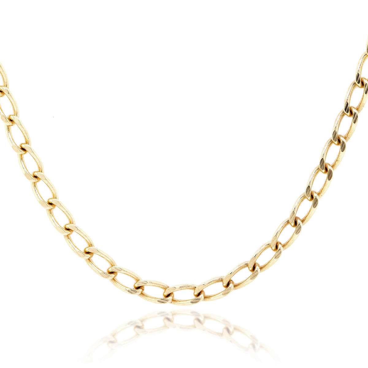 9ct Yellow Gold Diamond Cut Long Open Curb Chain 2.2mm X 50cm