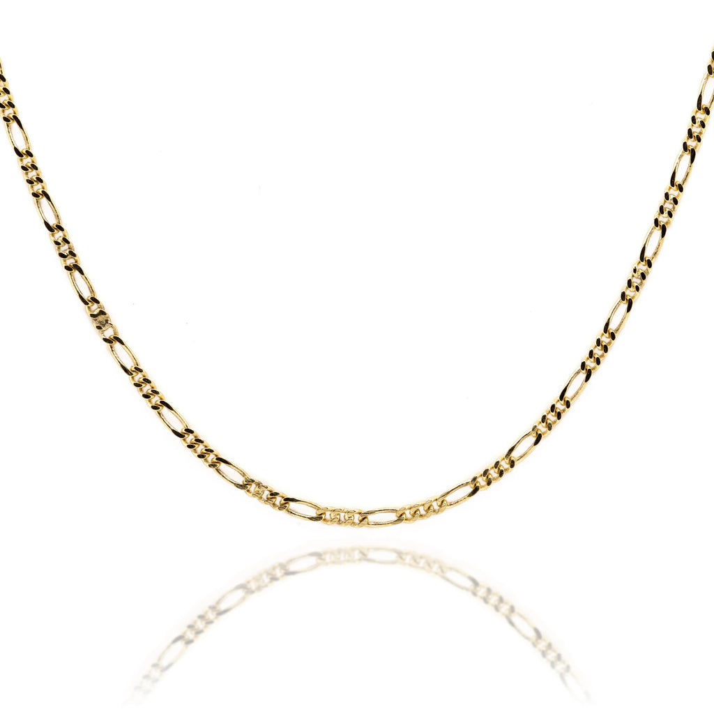 9ct Yellow Gold Figaro 1+3 Diamond Cut Chain 1.7mm width