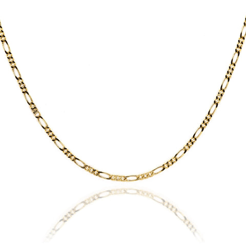 9ct Yellow Gold Figaro 1+3 Diamond Cut Chain 1.7mm width