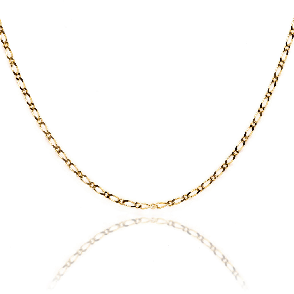 9ct yellow gold figaro 1+1 diamond cut chain 1.4mm width