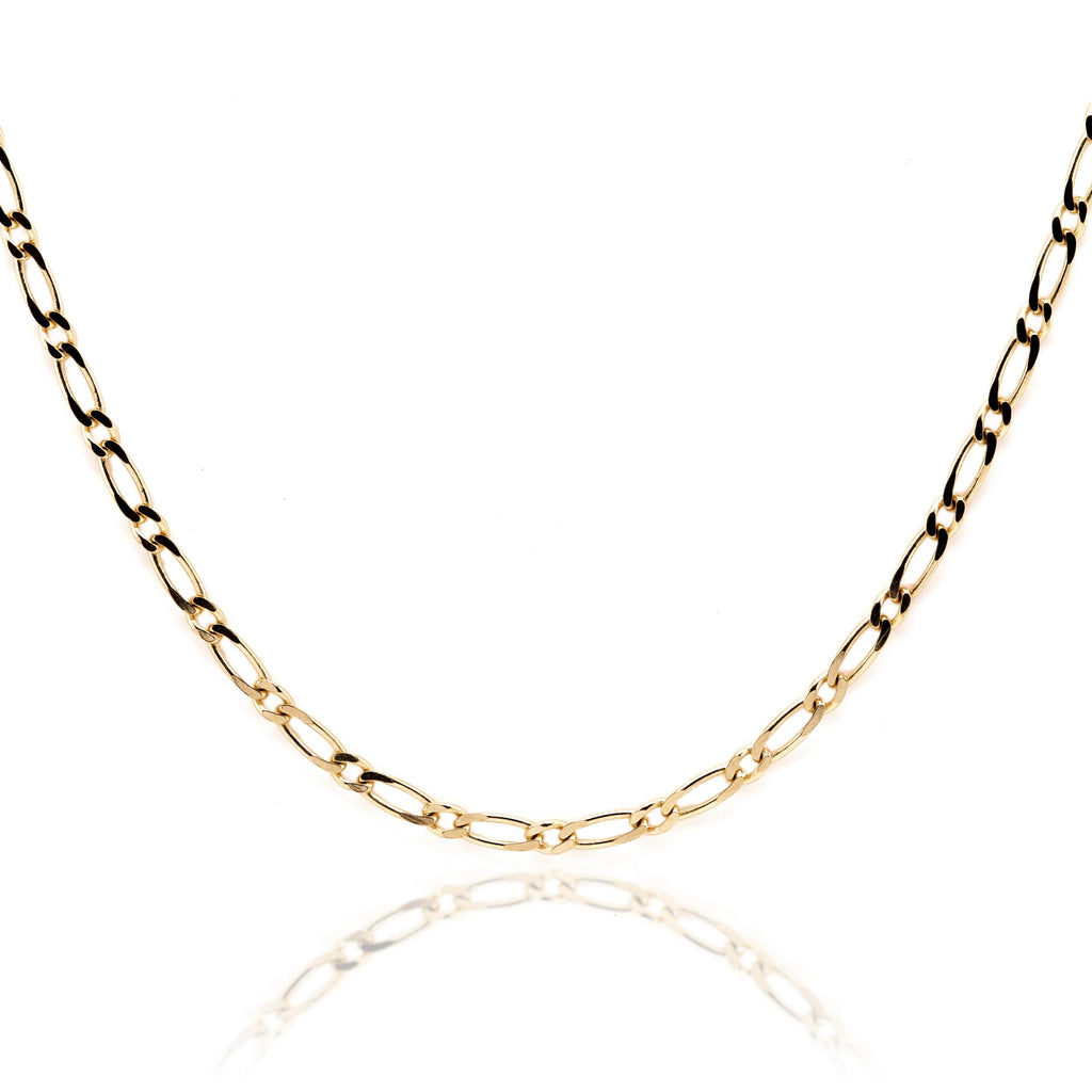 9ct Yellow Gold Figaro 1+1 Diamond Cut Chain 2.1mm width