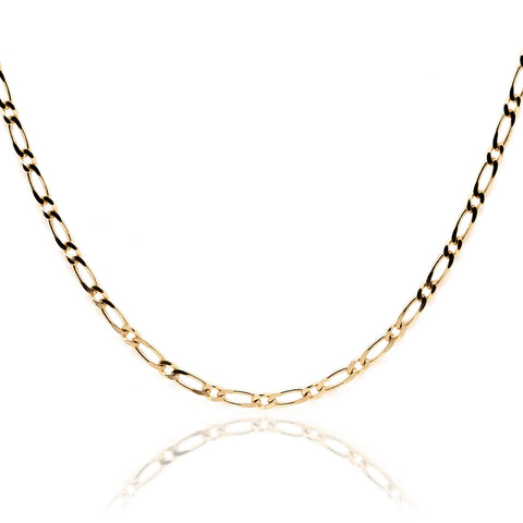 9ct Yellow Gold Figaro 1+1 Diamond Cut Chain 2.1mm width