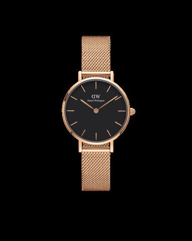 DW Classic Petite Melrose Black Dial Mesh Band Rose Gold 28mm EAN 7350068246630
