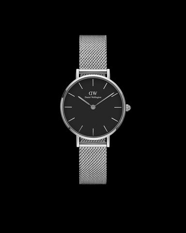 DW Classic Petite Sterling Black Dial Mesh Band Silver 28mm EAN 7350068246647