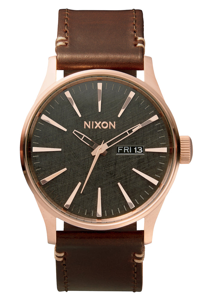 NIXON Sentry Leather | Rose Gold / Gunmetal / Brown