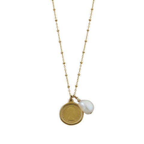 Von Treskow Rosario Necklace With Sixpence & Baroque Pearl