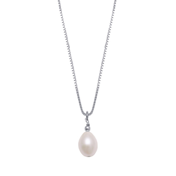 Fine Box Chain Necklace with Oval Pearl