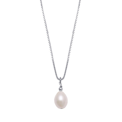 Fine Box Chain Necklace with Oval Pearl
