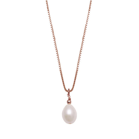Fine Box Chain Necklace with Oval Pearl