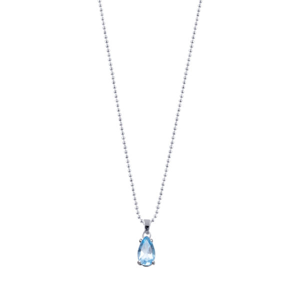 VT FINE BALL CHAIN NECKLACE WITH PEAR SHAPED BLUE TOPAZ