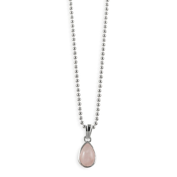 Fine Ball Chain Necklace with Pear Shaped Rose Quartz Pendant