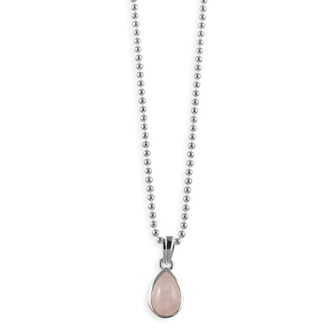Fine Ball Chain Necklace with Pear Shaped Rose Quartz Pendant