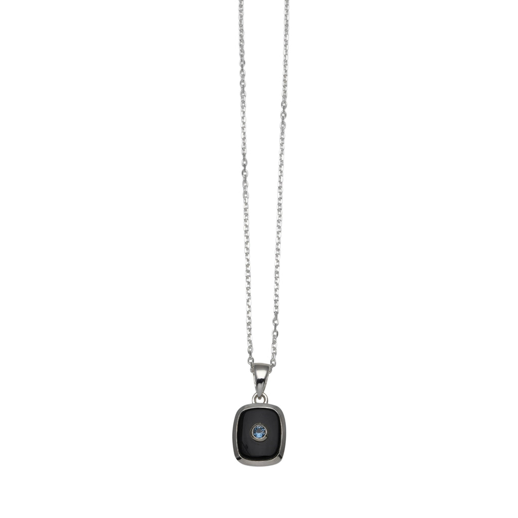 VT ADJUSTABLE NECKALCE WITH RECTANGLE BLACK ONYX & BLUE TOPAZ CHARM