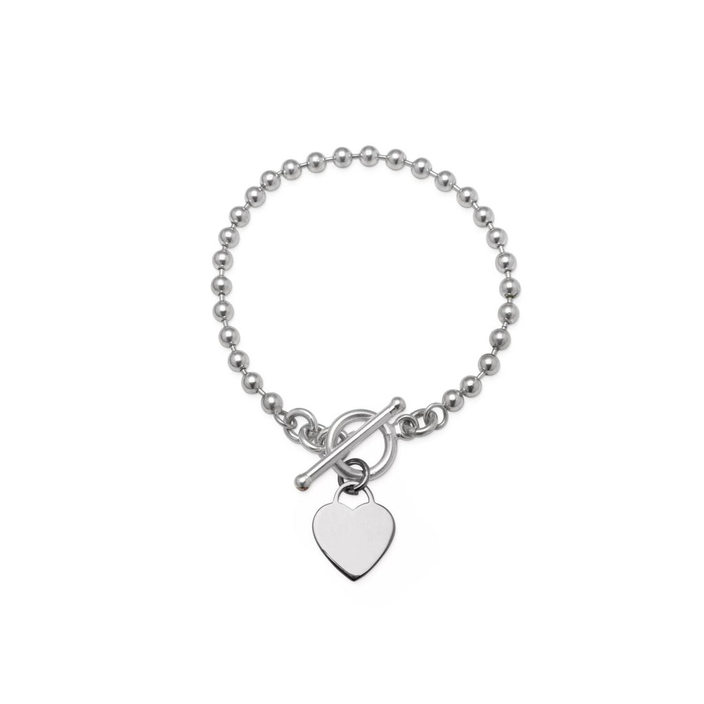 Thick Ball Chain Bracelet with Flat Heart