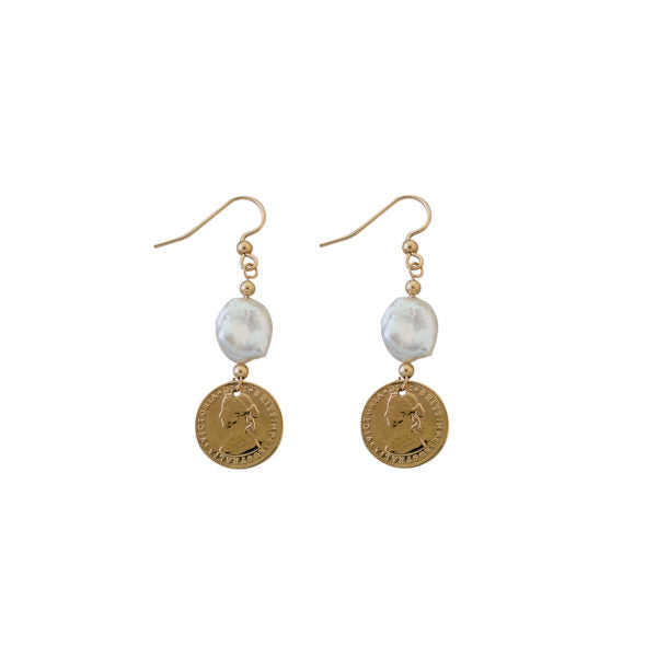 Coin adn Keshi Pearl Earrings