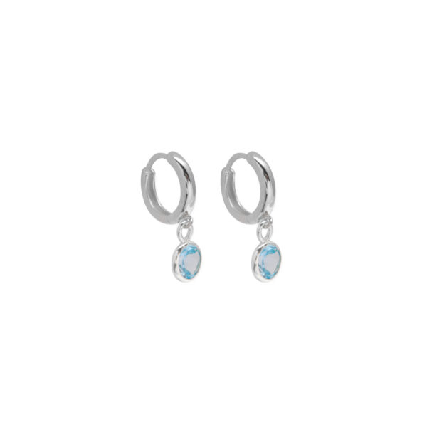 VT HUGGIE HOOP EARRINGS WITH ROUND BLUE TOPAZ