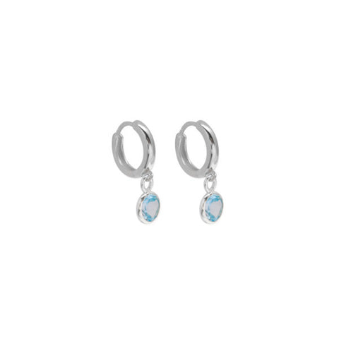 VT HUGGIE HOOP EARRINGS WITH ROUND BLUE TOPAZ