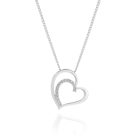 9ct White Gold Diamond Set Heart Pendant