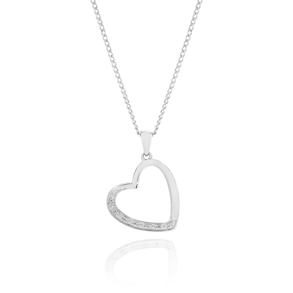 9ct White Gold Open Diamond Heart Pendant