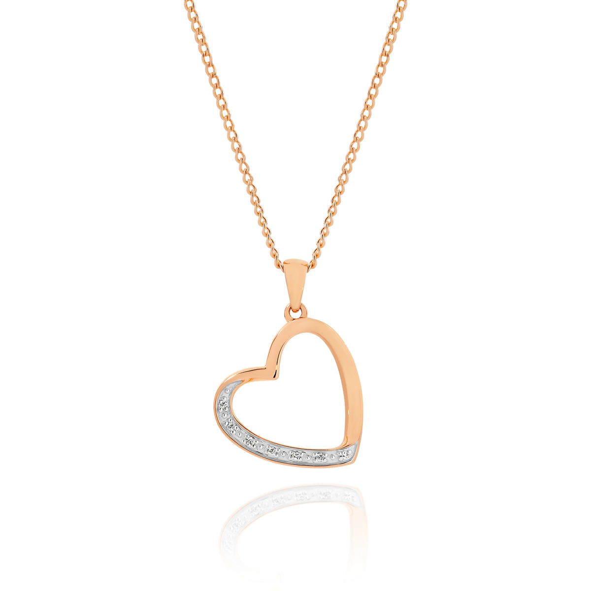 9ct Rose Gold Open Diamond Heart Pendant