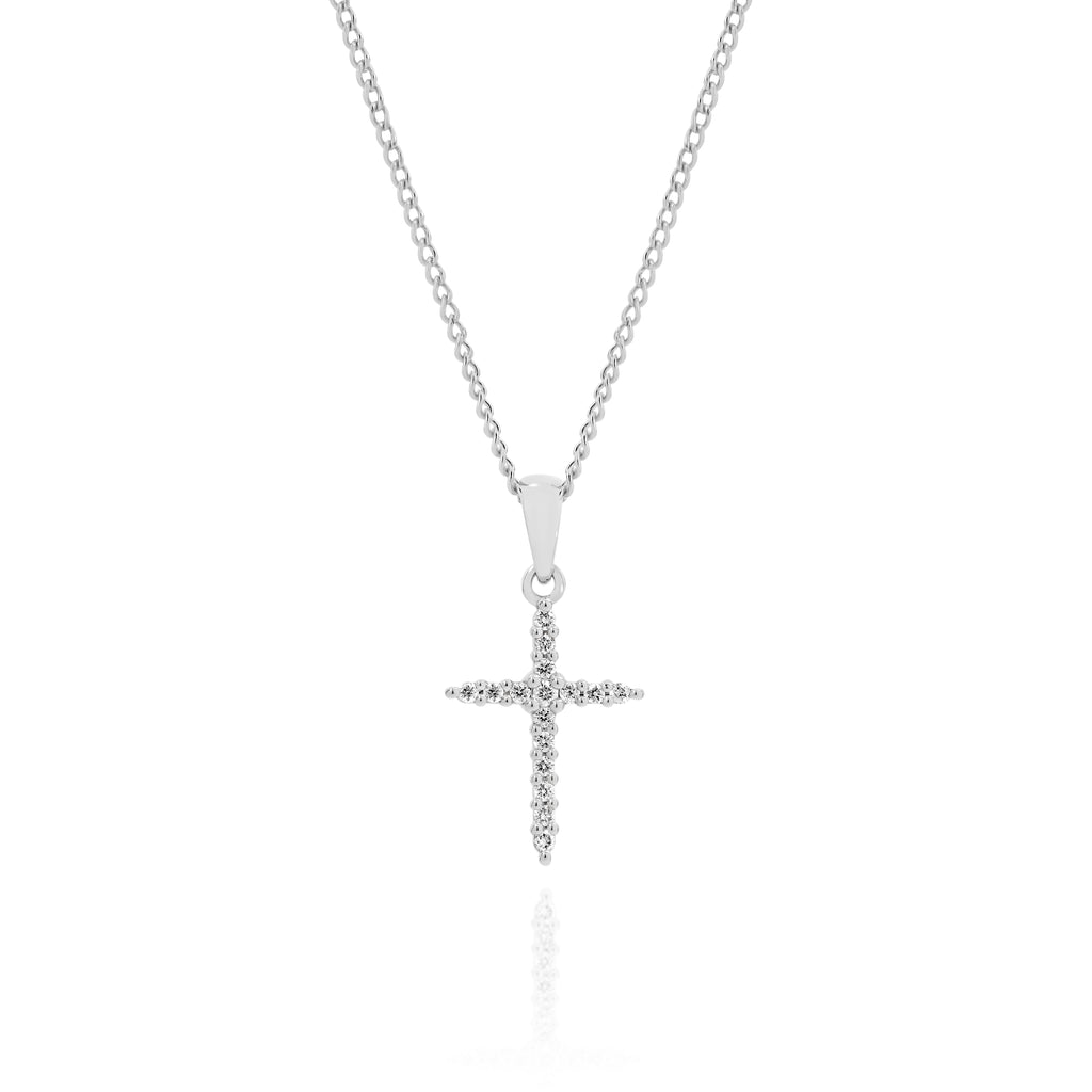9ct White Gold Diamond Cross Pendant