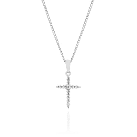 9ct White Gold Diamond Cross Pendant