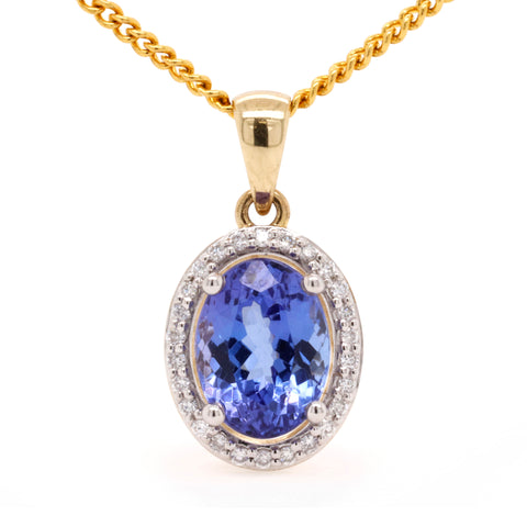 Yellow Gold Tanzanite and Diamond Pendant