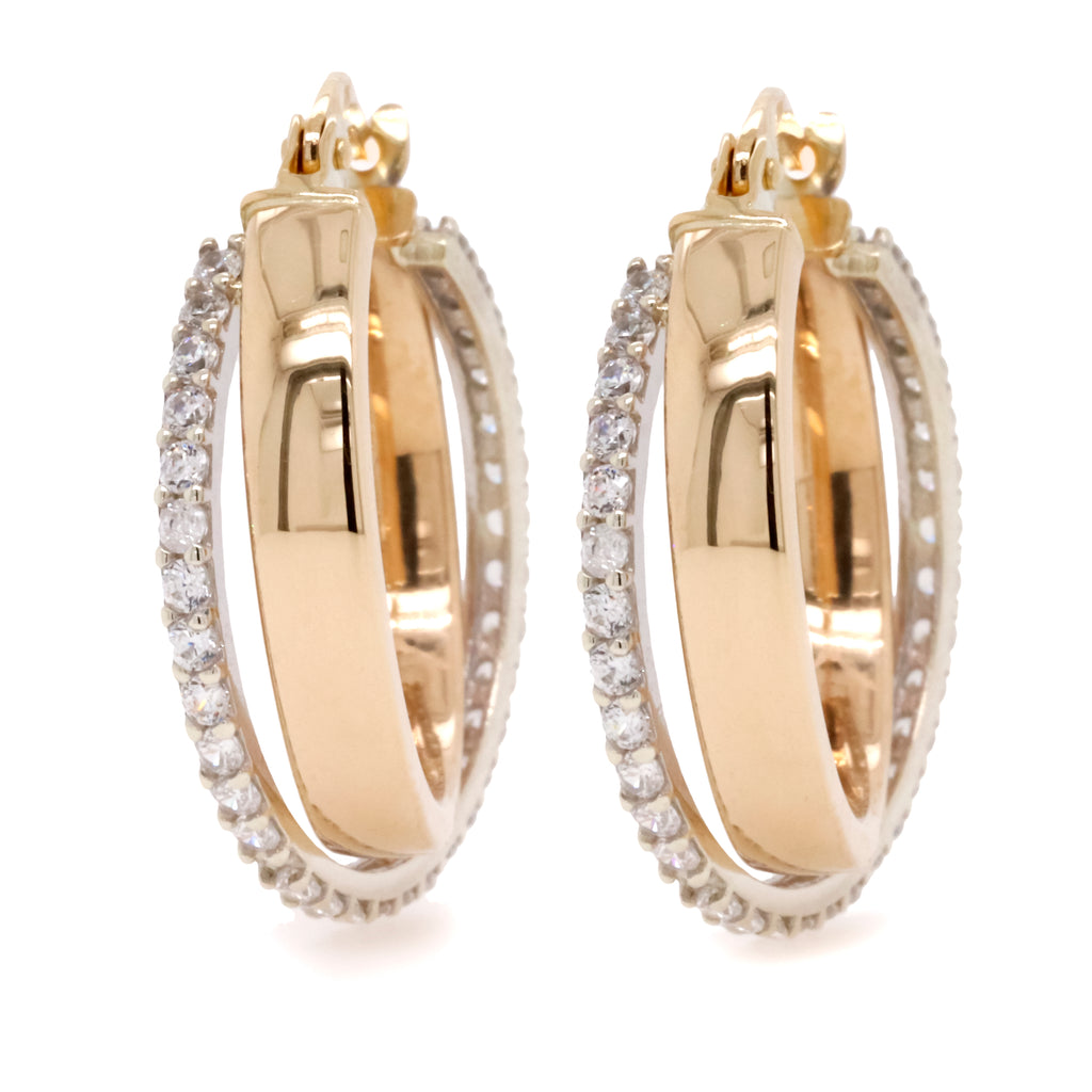 9ct Yellow And White Gold Crossover Style Hoop Earrings - Duffs Jewellers