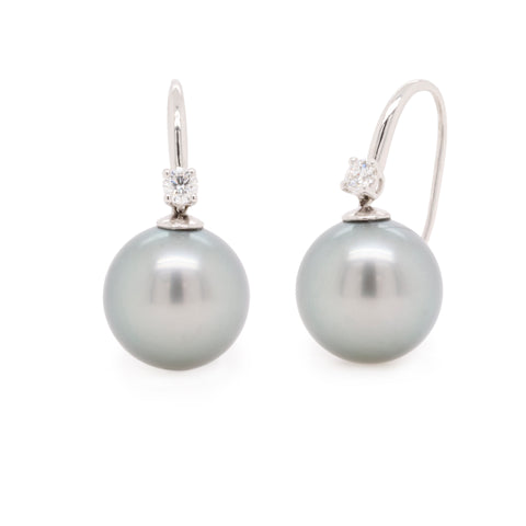 White gold Tahitian pearl and diamond drop earrings - Duffs Jewellers